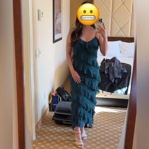Lulus Love the Look Hunter Green Tiered Ruffled Midi Dress